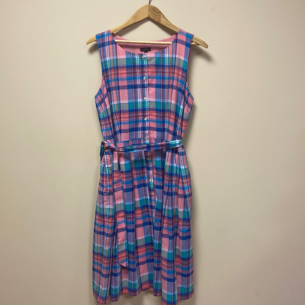 Talbots Madras Plaid Button Front Sleeveless Dress size 10